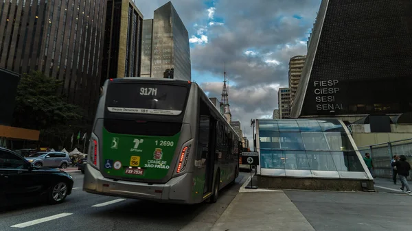 Sao Paulo Brazil June 2022 Panoramic Motionlapse Vehicle Pedestrian Movement — Stock Photo, Image