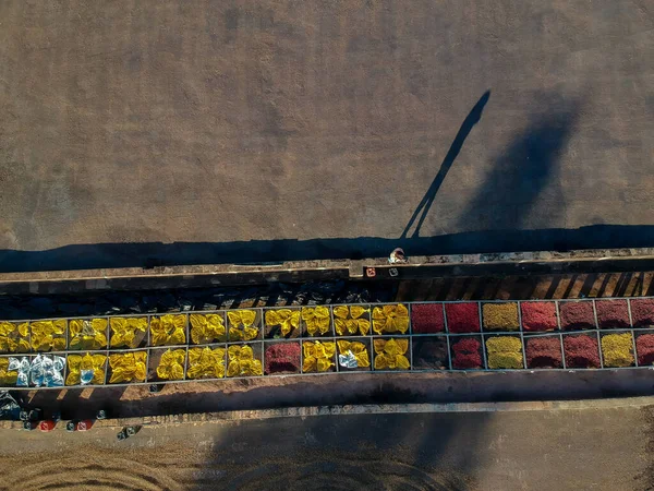 Aerial View Suspended Terraces Drying Coffee Beans Used Research Improve — 스톡 사진