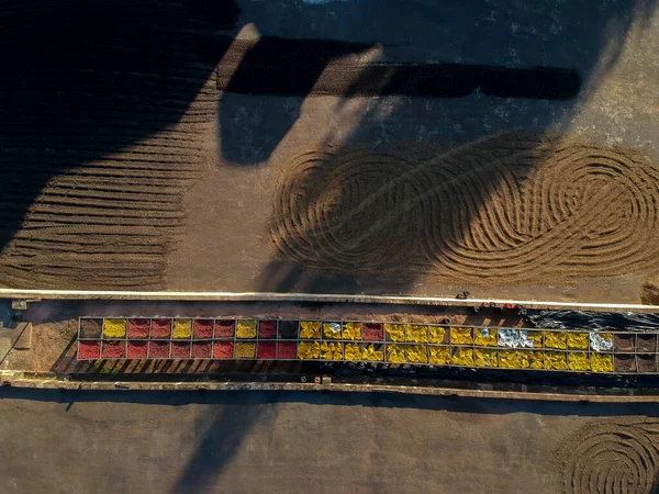 Aerial View Suspended Terraces Drying Coffee Beans Used Research Improve — Stock Photo, Image