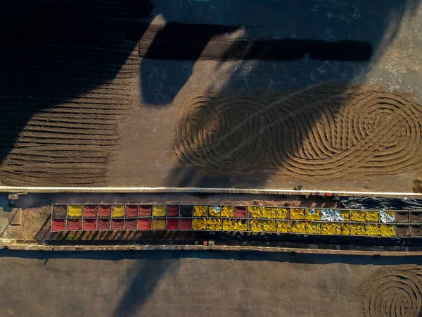 Aerial View Suspended Terraces Drying Coffee Beans Used Research Improve — Stockfoto