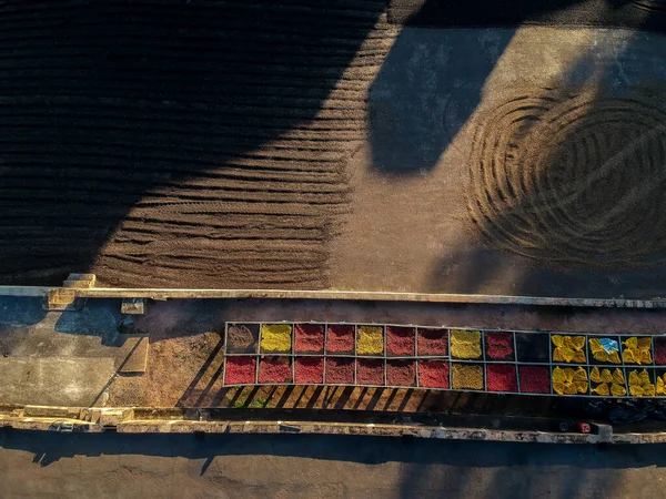 Aerial View Suspended Terraces Drying Coffee Beans Used Research Improve — Fotografia de Stock
