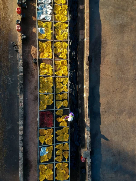 Aerial View Suspended Terraces Drying Coffee Beans Used Research Improve — Φωτογραφία Αρχείου