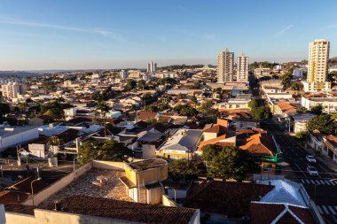 Marilia, Sao Paulo, SP, Brazil, July 30, 2022. Aerial view of buildings, houses and commercial establishments in the central region of Marilia