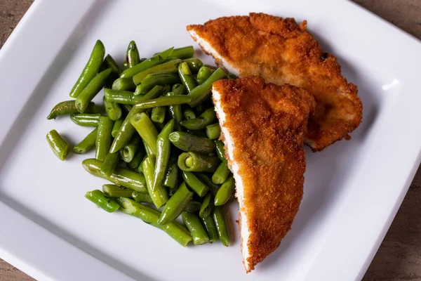Details Fresh Boiled Green Beans Fried Breast — Stock Photo, Image