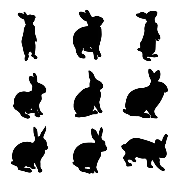Collection Isolated Rabbits Silhouettescollection Isolated Rabbits Silhouettes — Stock Vector