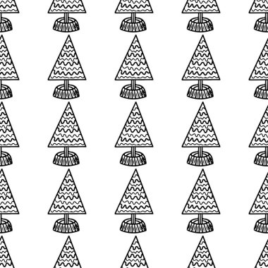 Kusursuz desenli, siyah çizgili Noel ağacı. Vektör Noel kusursuz desen.