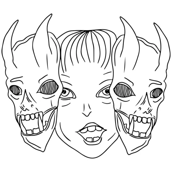 Schwarzer Vektor Fantasy Totenkopf Grunge Stil Skull Vector Illustration — Stockvektor