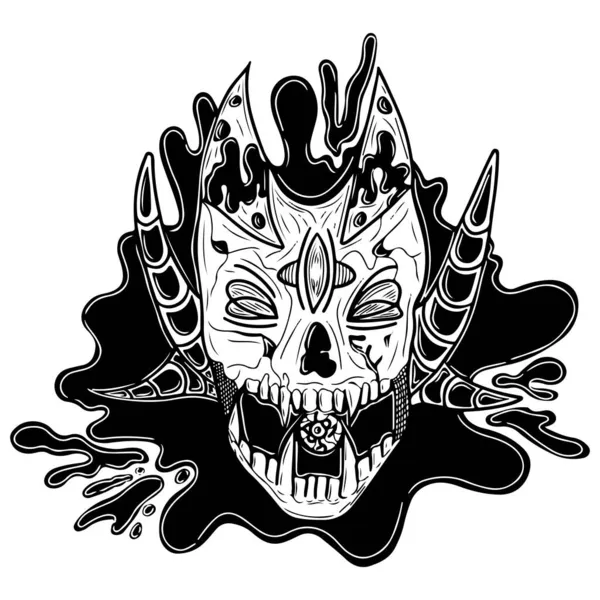 Schwarzer Vektor Fantasy Totenkopf Grunge Stil Skull Vector Illustration — Stockvektor