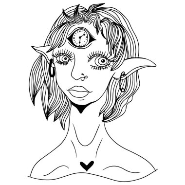 Siyah vektör fantezi insanları beyazda izole edilmiş. Fantezi insanlar boyama kitabı veya sayfa, dövme için illüstrasyon vektörü