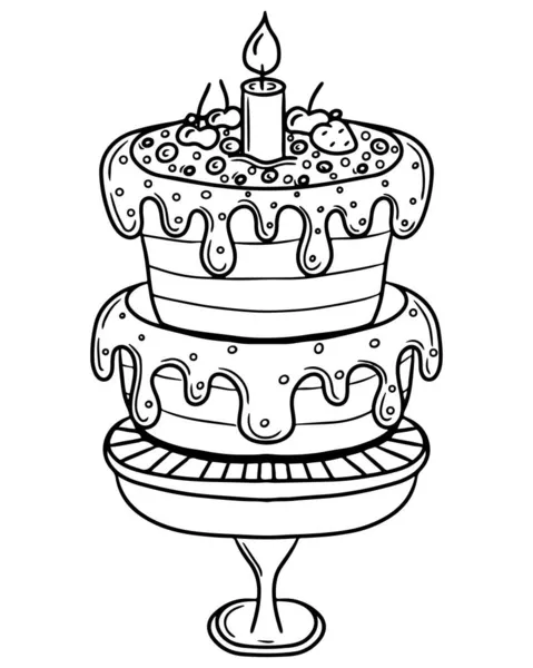 Wedding Coloring Page Big Cake Tasty Coloring Page Vector — Stock Vector