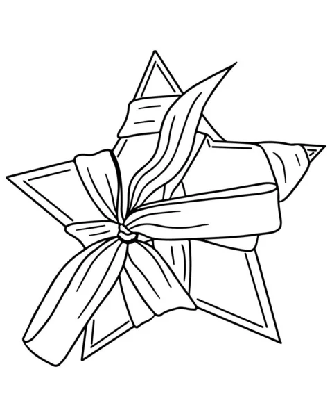Vector Holiday Festive Star Ribbon Holiday Coloring Page — Stock Vector