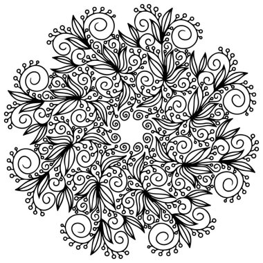 Circular abstract picture. Vector round pattern for coloring page, tablecloth, sticker.	
