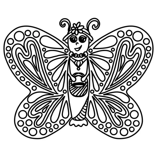 Изолированная Черная Линия Бабочки Татуировки Раскраска Книги Взрослых Детей Белом — стоковый вектор
