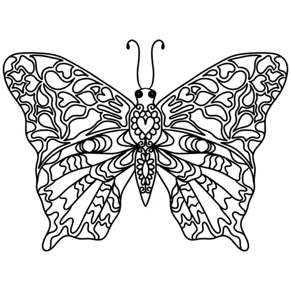 Isolated Black Line Butterfly Tattoo Coloring Book Adult Kids White — Image vectorielle