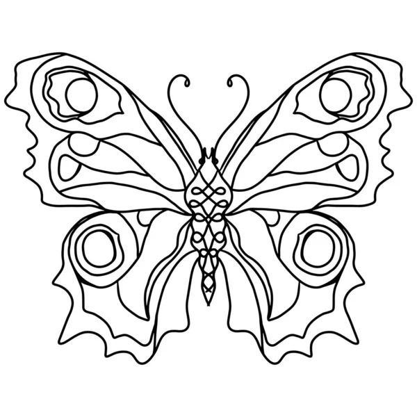 Isolated Black Line Butterfly Tattoo Coloring Book Adult Kids White — Stockvektor