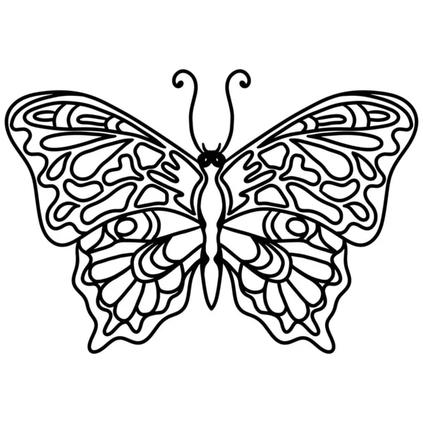 Isolated Black Line Butterfly Tattoo Coloring Book Adult Kids White — Archivo Imágenes Vectoriales
