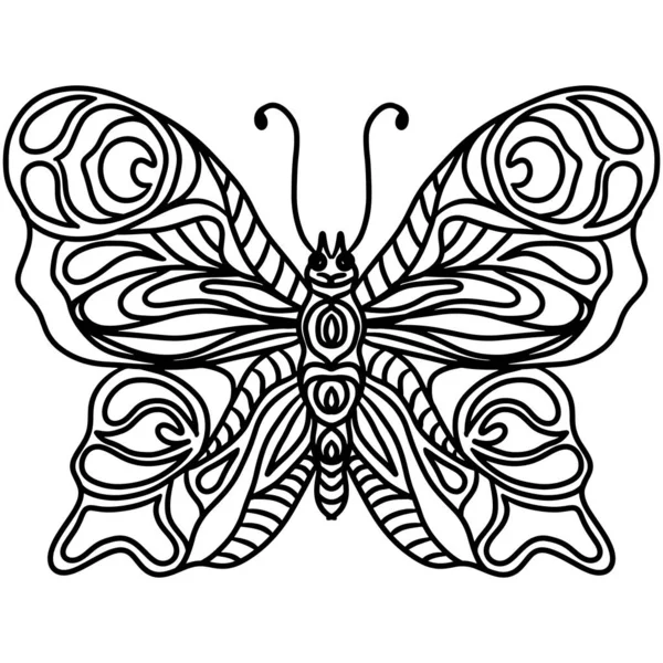 Isolated Black Line Butterfly Tattoo Coloring Book Adult Kids White — Stock Vector