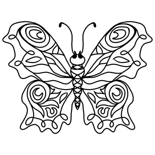 Isolated Black Line Butterfly Tattoo Coloring Book Adult Kids White — 图库矢量图片
