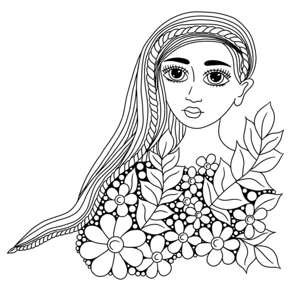 Linda Chica Vector Mujer Para Colorear Para Niños Adultos Ilustración — Vector de stock