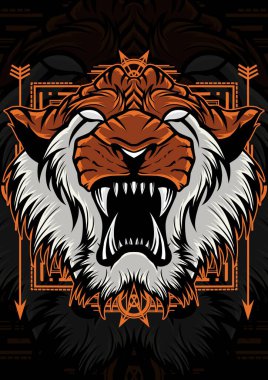 Kaplan, baş, aslan, yırtıcı, kurt ve kral logosu, vektör tasarımı.