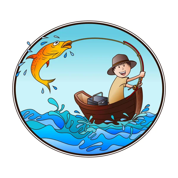 Gone Fishing Catching Big Fish — Stock Vector