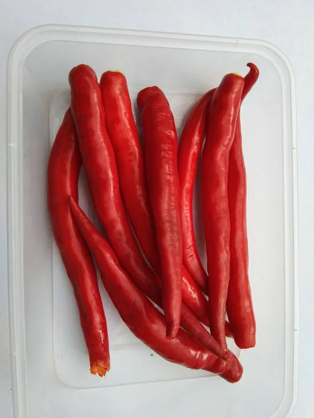 Chile Rojo Grande Capsicum Annuum Tipo Vegetal Que Tiene Alto — Foto de Stock