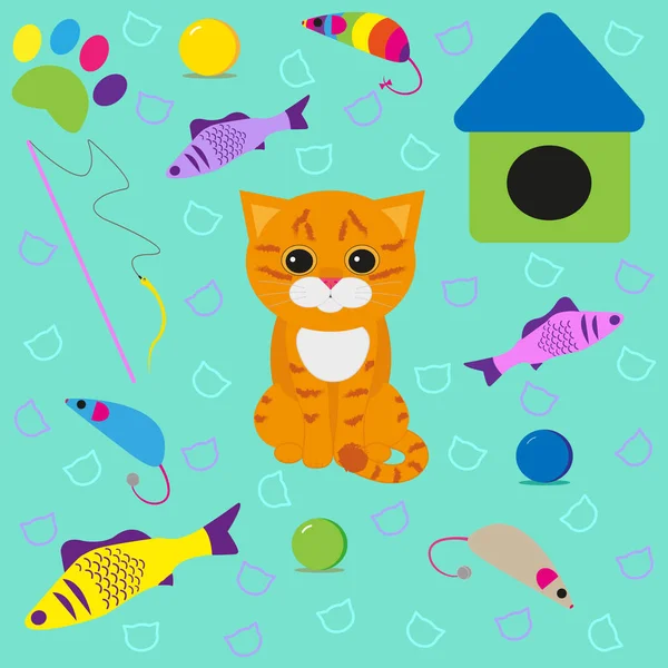 Ginger Cat Playroom Vector Illustration — Stock Vector