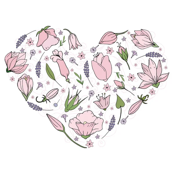 Rosa Herz Aus Blumenelementen Isoliert Auf Weißem Hintergrund Vektorillustration Eines — Stockvektor