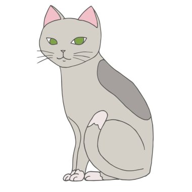 Vektör eli beyaz arka planda izole edilmiş gri kediyi çizdi