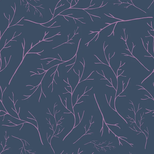 Розовый Ручной Рисунок Ветвей Темно Синем Фоне Повторяющийся Шаблон Минималистичный — стоковый вектор