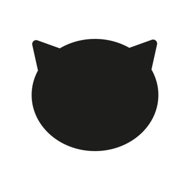 Beyaz arka planda basit bir kedi kafası silueti. İzole edilmiş siyah ikon. Beyaz üzerine siyah vektör sanatı. Evcil hayvan illüstrasyonu