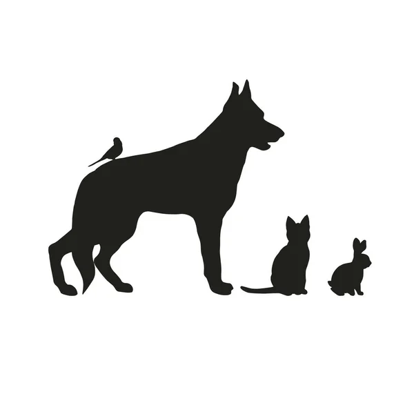 Verschiedene Haustiere Silhouetten Auf Weißem Hintergrund Vektorillustration Von Hund Katze — Stockvektor