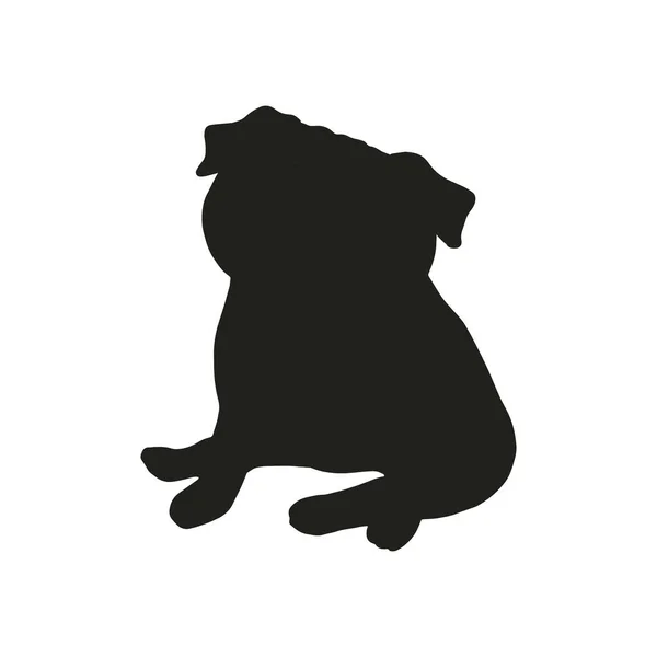 Funny Sitting Pug Silhouette Isolated White Background Black Hand Drawn — Stock Vector