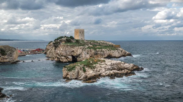 Old fortress on green island inside the sea. Old castle in sea, ocean with a beautiful sky in background. Sile, Istanbul, Turkey. panorama