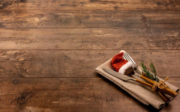 Masadaki Çatal Bıçak Takımı Soyut Gıda Arka Planında Çuval Bezi — Stok fotoğraf