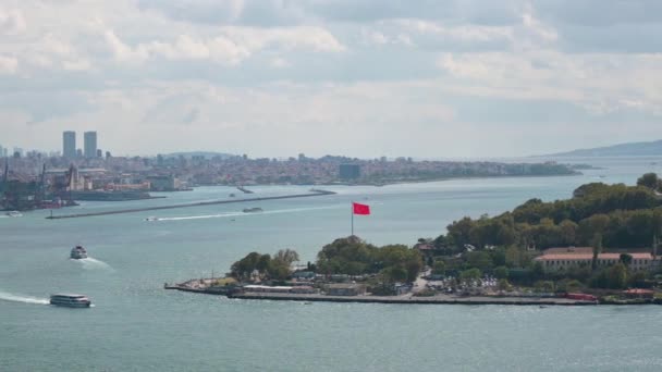 Босфор Залив Золотой Рог Вид Воздуха Стамбульский Галатский Мост День — стоковое видео