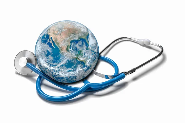 Global Human Health Context Coronavirus Pandemic Globe Stethoscope Global Health — Stock Photo, Image