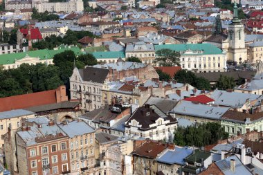 Prag 'ın tarihi şehrinin havadan görünüşü. czech