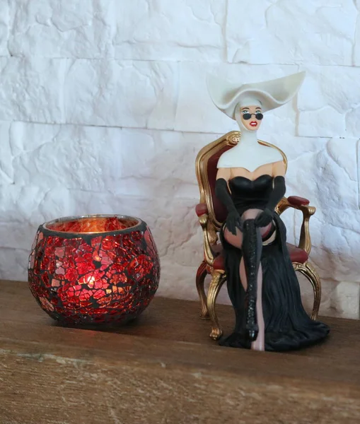 Statuette Beautiful Girl Witch Costume — Stock Photo, Image