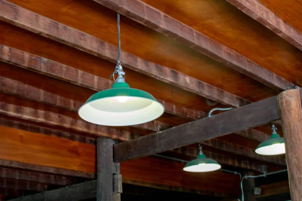 Lamp Beautiful Wooden Ceiling — Stock Photo, Image