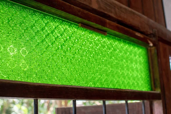 Green Glass Window Beautifully Decorated — Stock Photo, Image
