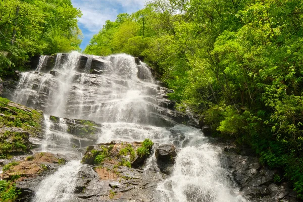 Amicalola Falls waterfall shot at slow shutter speed in Spring