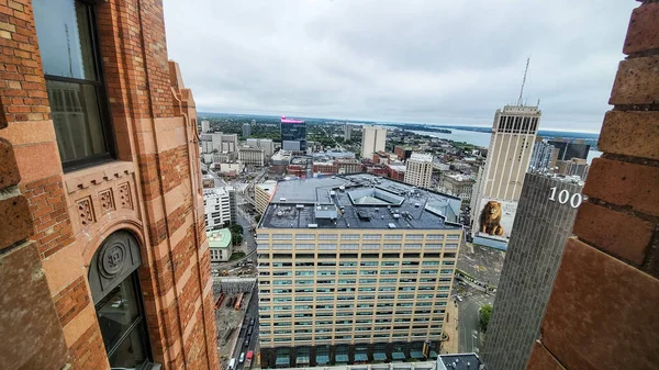 Město Pohled Centrum Detroitu Létě Zamračený Den Převzatý Scott Building — Stock fotografie