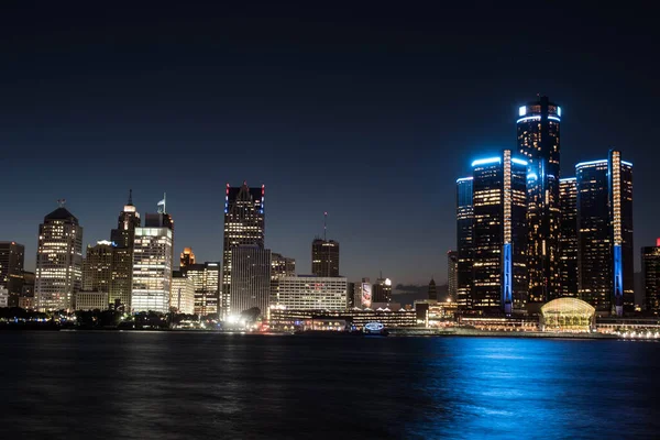 View Skyline Downtown Detroit Michigan Detroit River Windsor Ontario Riverfront — Stock Photo, Image