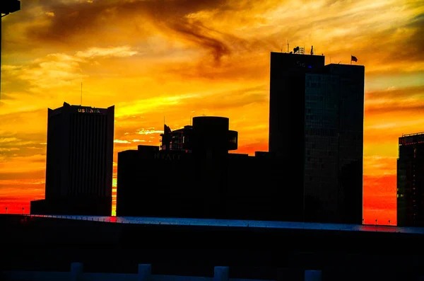 View of Downtown Phoenix, Arizona at sunset.