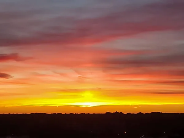 Coucher Soleil Pontiac Michigan Face Ouest Par Une Journée Nuageuse — Photo