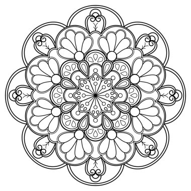 Vektör soyut mandala deseni. Duvardaki sanat eserleri. Boyama kitabı Dantelli desen dövme. Bir duvar kağıdı boya gömleği ve fayans çıkartması tasarımı için tasarlandı. Etnik doğu tarzı dekoratif daire süslemesi.
