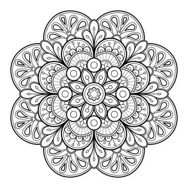 Mandala dijital sanat modeli. Duvardaki sanat eserleri. Boyama kitabı Dantelli desen dövme. Duvar kağıdı boya gömleği ve döşeme kalıbı çıkartması tasarımı, etnik çember dekoratif süslemesi için tasarım