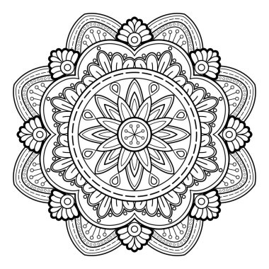 Mandala dijital sanat modeli. Duvardaki sanat eserleri. Boyama kitabı Dantelli desen dövme. Duvar kağıdı boya gömleği ve döşeme kalıbı çıkartması tasarımı, etnik çember dekoratif süslemesi için tasarım