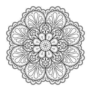 Vektör soyut mandala deseni. Duvardaki sanat eserleri. Boyama kitabı Dantelli desen dövme. Bir duvar kağıdı boya gömleği ve fayans çıkartması tasarımı için tasarlandı. Etnik doğu tarzı dekoratif daire süslemesi.